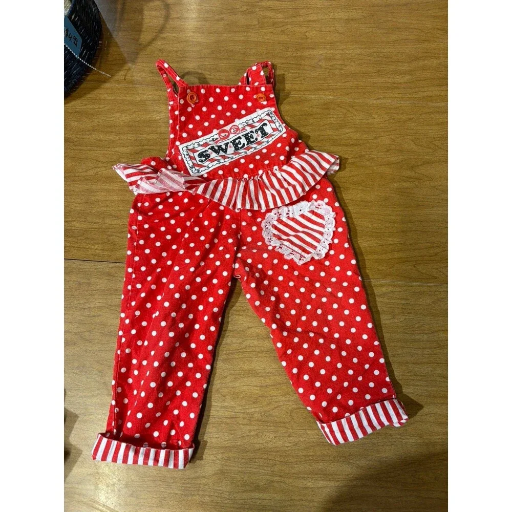 Vintage Polka Dot Overall Romper  9-12 Months